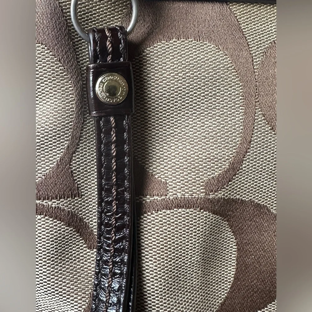 Coach Signature Tan & Brown Jacquard with Brown Leather Stripe Bag- #H0826-12825